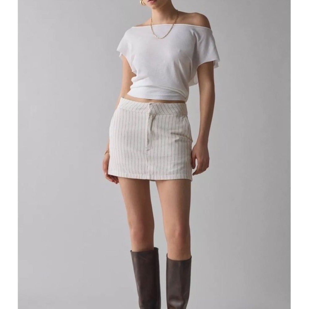 Dickies Service Work Off White/Red Pinstripe Mini Short Skirt Woman's Size 27